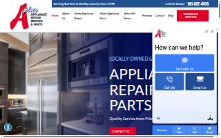 A Plus Appliance Repair website