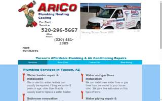 Arico Plumbing Heating Cooling website
