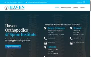 Haven Orthopedics and Spine Institute of Adelanto website