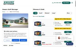 Aware Self Storage website