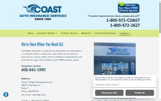 Coast Auto Insurance of Gilroy website