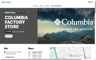 Columbia Factory Store of Milpitas website