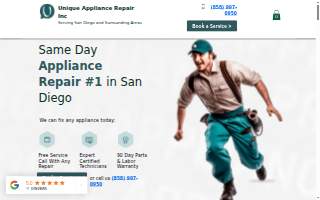 Unique Appliance Repair Inc of Poway website
