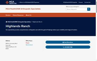 HCA HealthONE Orthopedic Specialists - Highlands Ranch website
