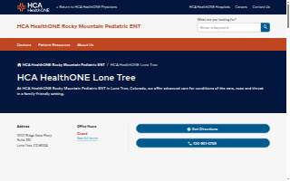 HCA HealthONE Rocky Mountain Pediatric ENT - Lone Tree website