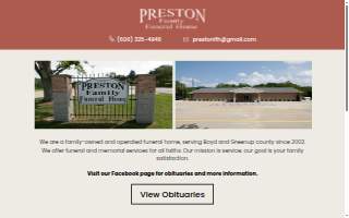 Preston Family Funeral Home website