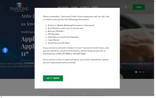 Transcend Credit Union website
