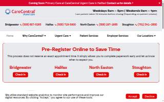 CareCentral Urgent Care website
