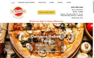 Toppings Pizza Company website