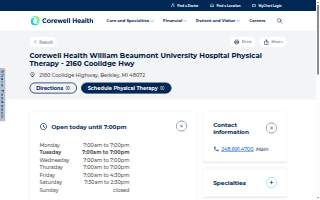Corewell Health William Beaumont University Hospital Physical Therapy - 2160 Coolidge Hwy website