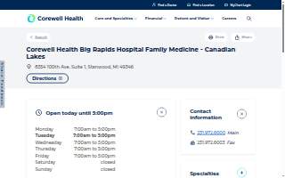 Corewell Health Big Rapids Hospital Family Medicine - Canadian Lakes website