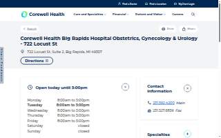 Corewell Health Big Rapids Hospital Obstetrics, Gynecology & Urology website