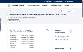 Corewell Health Big Rapids Hospital Orthopedics - 705 Oak St website