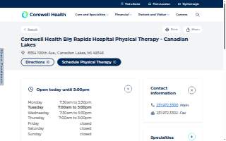 Corewell Health Big Rapids Hospital Outpatient Physical Therapy - Canadian Lakes website