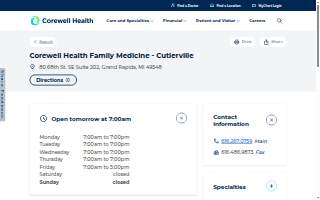 Corewell Health Family Medicine - Cutlerville website