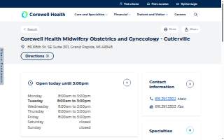 Corewell Health Midwifery Obstetrics and Gynecology - Cutlerville website