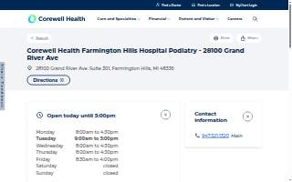 Corewell Health Farmington Hills Hospital Podiatry - 28100 Grand River Ave website
