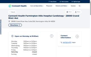 Corewell Health Farmington Hills Hospital Cardiology - 28080 Grand River Ave website