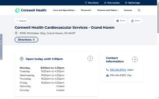 Corewell Health Cardiovascular Services - Grand Haven website