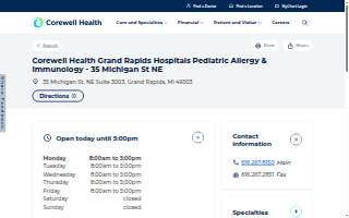 Corewell Health Grand Rapids Hospitals Pediatric Allergy & Immunology - 35 Michigan St NE website