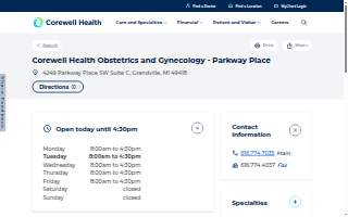 Corewell Health Obstetrics and Gynecology - Parkway Place website