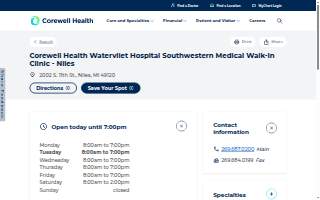 Corewell Health Watervliet Hospital Southwestern Medical Walk-In Clinic - Niles website