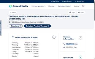 Corewell Health Farmington Hills Hospital Rehabilitation - 15540 Beech Daly Rd website