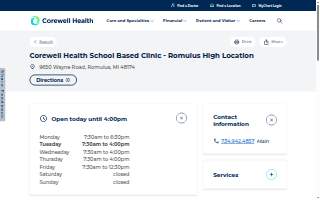 Corewell Health School Based Clinic - Romulus High Location website
