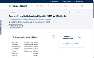 Corewell Health Behavioral Health - 3535 W 13 Mile Rd website