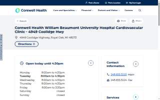 Corewell Health William Beaumont University Hospital Cardiology of Royal Oak website