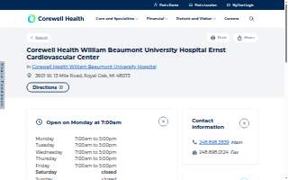 Corewell Health William Beaumont University Hospital Ernst Cardiovascular Center website