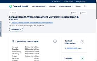 Corewell Health William Beaumont University Hospital Heart & Vascular website