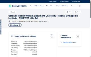Corewell Health William Beaumont University Hospital Orthopedic Institute - 3535 W 13 Mile Rd website