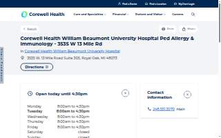Corewell Health William Beaumont University Hospital Pediatric Allergy & Immunology - 3535 W 13 Mile Rd website