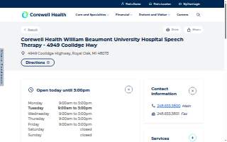 Corewell Health William Beaumont University Hospital Speech Therapy website