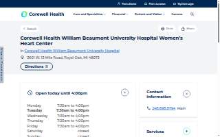 Corewell Health William Beaumont University Hospital Women's Heart Center website