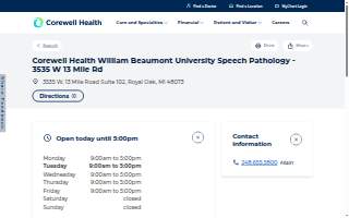 Corewell Health William Beaumont University Speech Pathology website