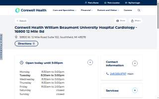 Corewell Health William Beaumont University Hospital Cardiology - 16800 12 Mile Rd website