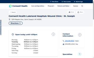 Corewell Health Lakeland Hospitals Wound Clinic - St. Joseph website