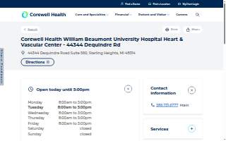 Corewell Health William Beaumont University Hospital Heart & Vascular Center - 44344 Dequindre Rd website