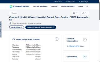 Corewell Health Wayne Hospital Breast Care Center - 33101 Annapolis St website