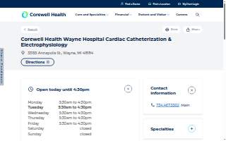 Corewell Health Wayne Hospital Cardiac Catheterization & Electrophysiology website