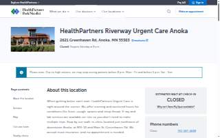 HealthPartners Riverway Urgent Care Anoka website