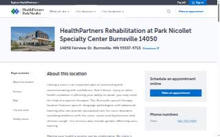 HealthPartners Rehabilitation at Park Nicollet Specialty Center Burnsville website