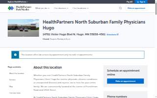 HealthPartners North Suburban Family Physicians Clinic Hugo website