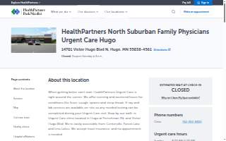 HealthPartners North Suburban Family Physicians Urgent Care Hugo website