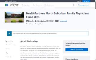HealthPartners North Suburban Family Physicians Clinic Hugo website