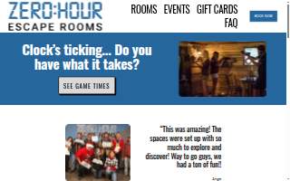 Zero Hour Escape Rooms website