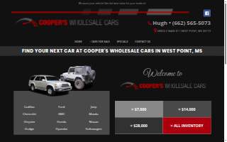 Cooper's Wholesale Cars website