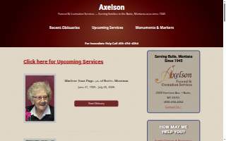 Axelson Funeral & Cremation Services website